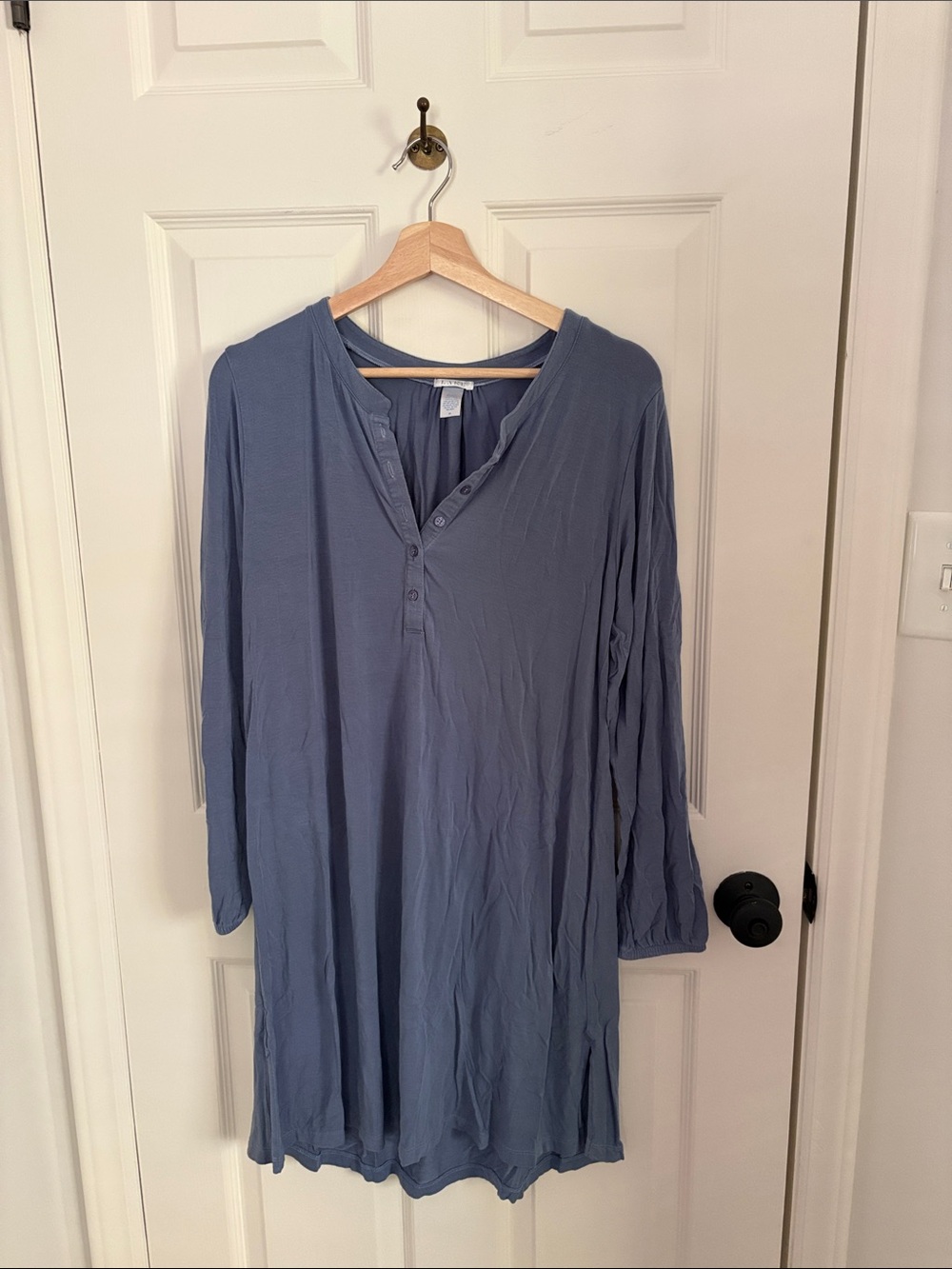 Women's Long Sleeve Henley Nightshirt - Slate Blue